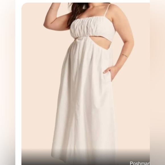 Abercrombie & Fitch White cotton side cutout smocked back Maxi Dress size XLT - Picture 6 of 6